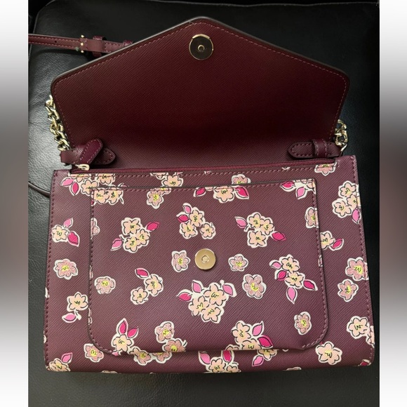 Kate Spade Frosted Floral Tinsel Flap Crossbody Bag/Clutch In Deep Berry - Picture 8 of 10